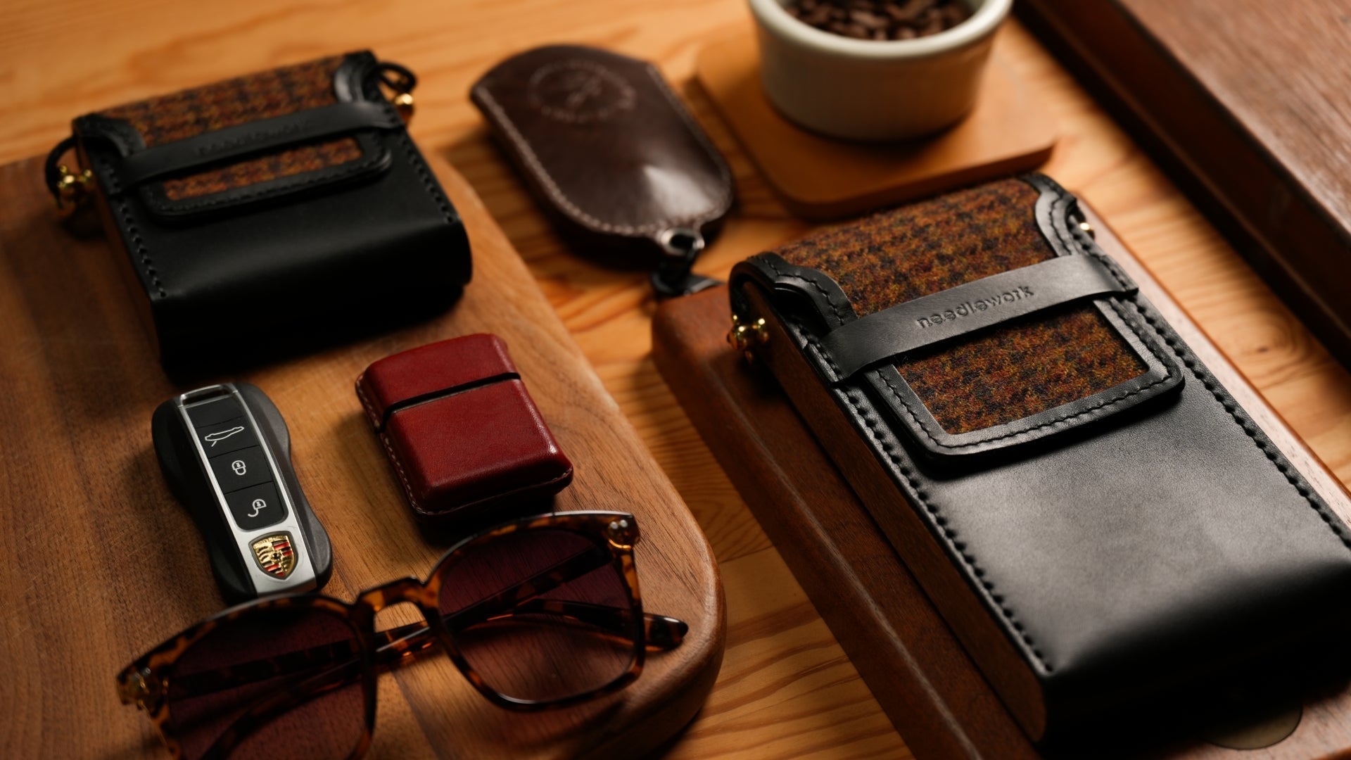 The Ultimate Handmade Houndstooth Crossbody Bag: Blend of Leather, Wood, and Versatile Storage