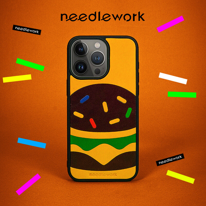 NEEDLEWORK Leather Hamburger phone case for iPhone 11-13