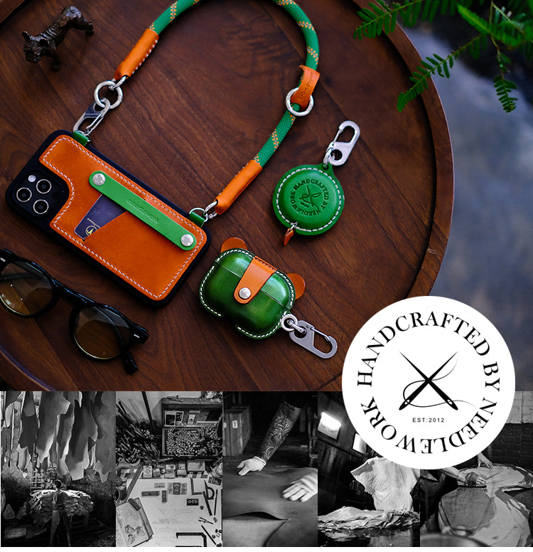 NEEDLEWORK leather card holder phone case for iPhone 11-16 with colorful strap