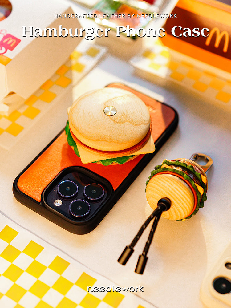 NEEDLEWORK Leather hamburger holder phone case for iPhone 11-16