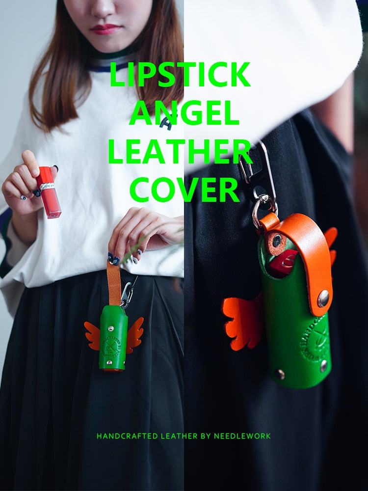 NEEDLEWORK Handcrafted Cowhide Lipstick Case, Angel Wings Lipstick Cover