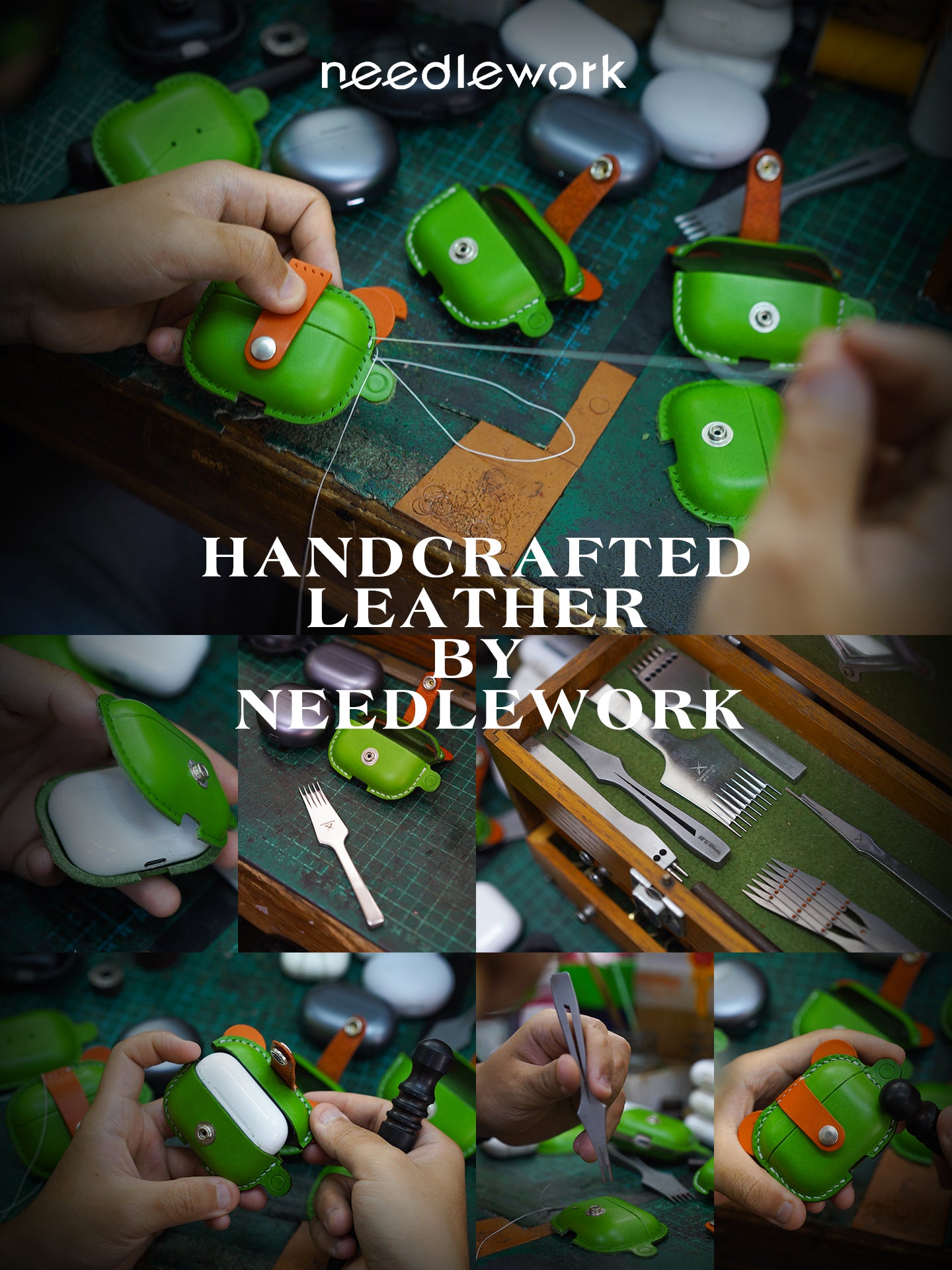 NEEDLEWORK Handcrafted Leather Freebuds pro/ Freeclip Earphone Cases Mickey Mouse Cartoon Style