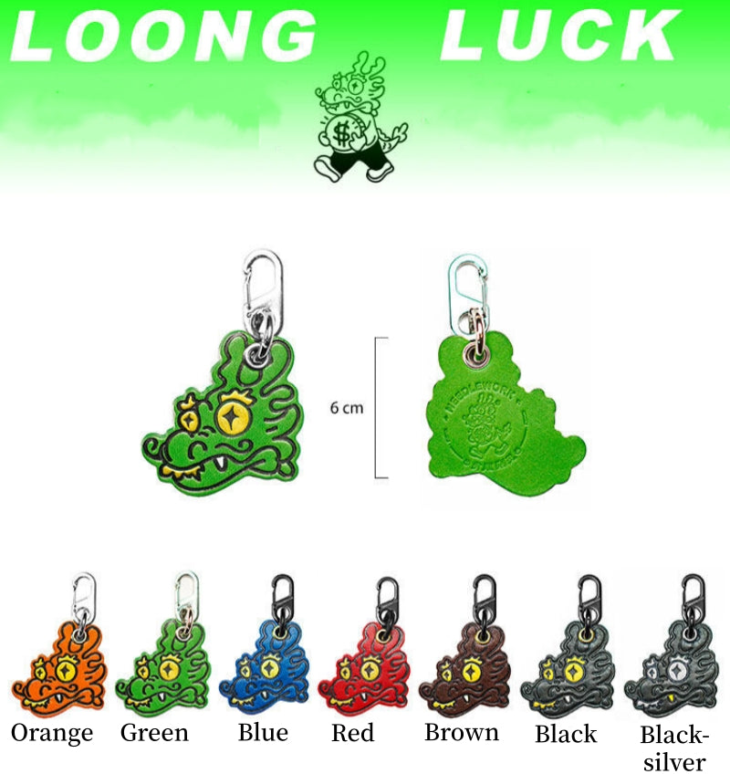 Needlework Hand-Painted Leather Lucky Dragon Character Keychain | Cowhide Bag Charm
