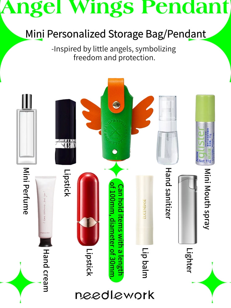 NEEDLEWORK Handcrafted Cowhide Lipstick Case, Angel Wings Lipstick Cover