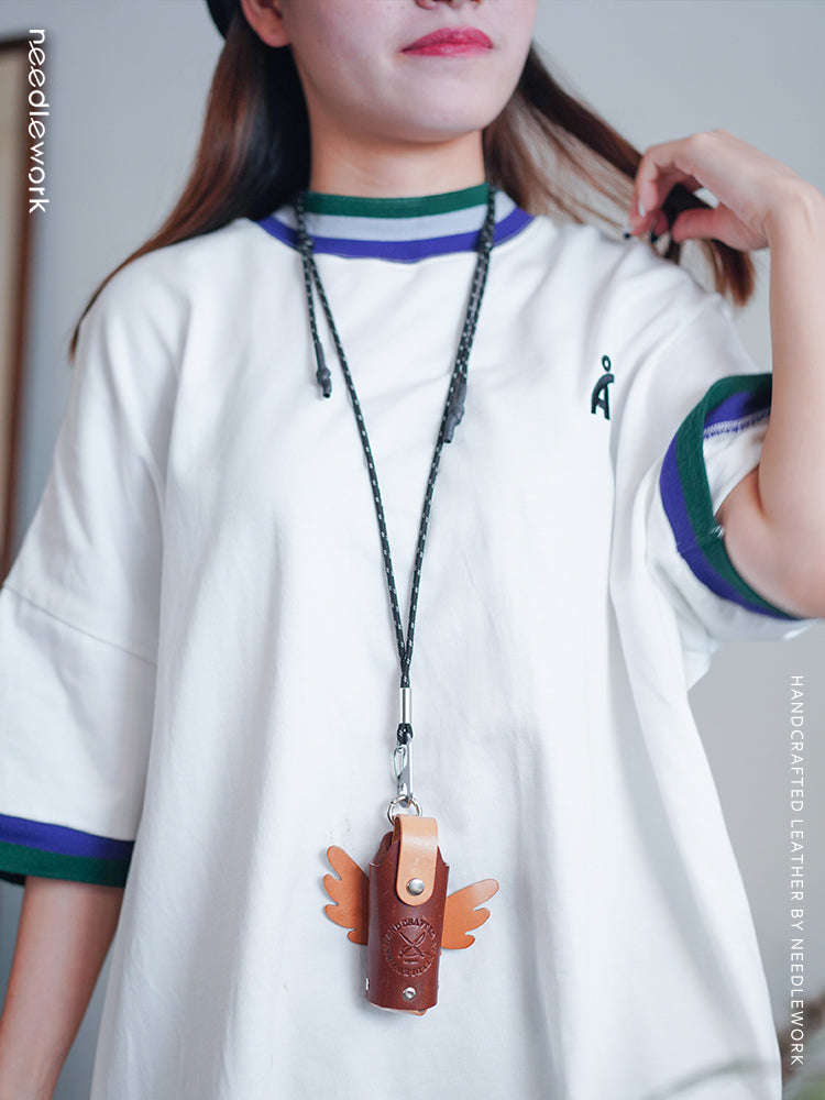 NEEDLEWORK Handcrafted Cowhide Lipstick Case, Angel Wings Lipstick Cover