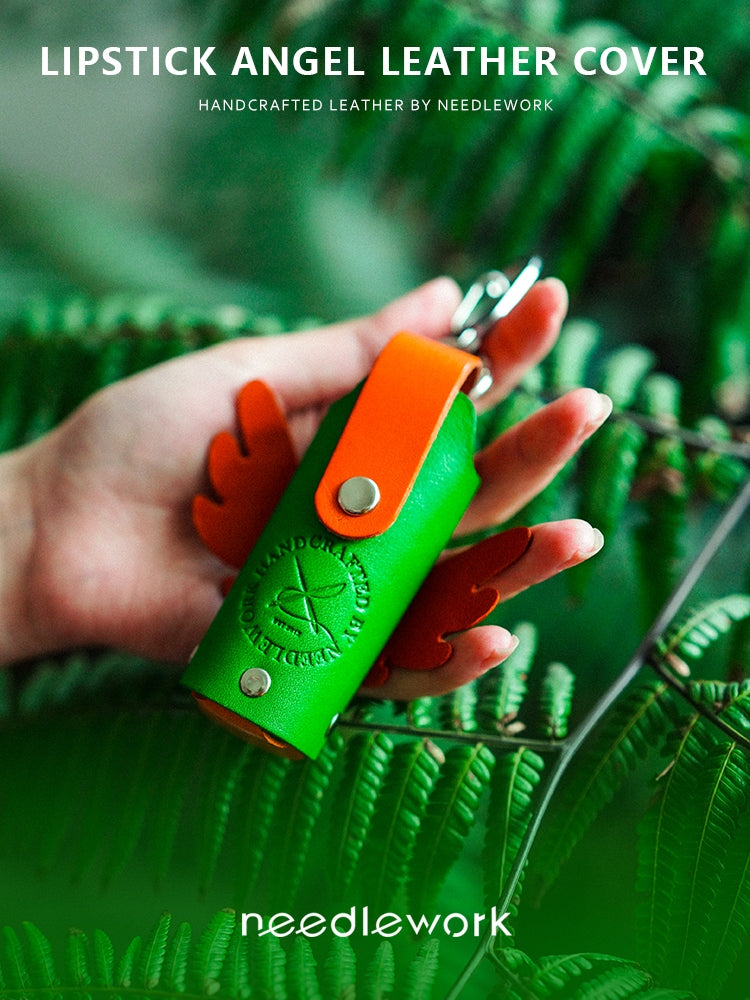 NEEDLEWORK Handcrafted Cowhide Lipstick Case, Angel Wings Lipstick Cover