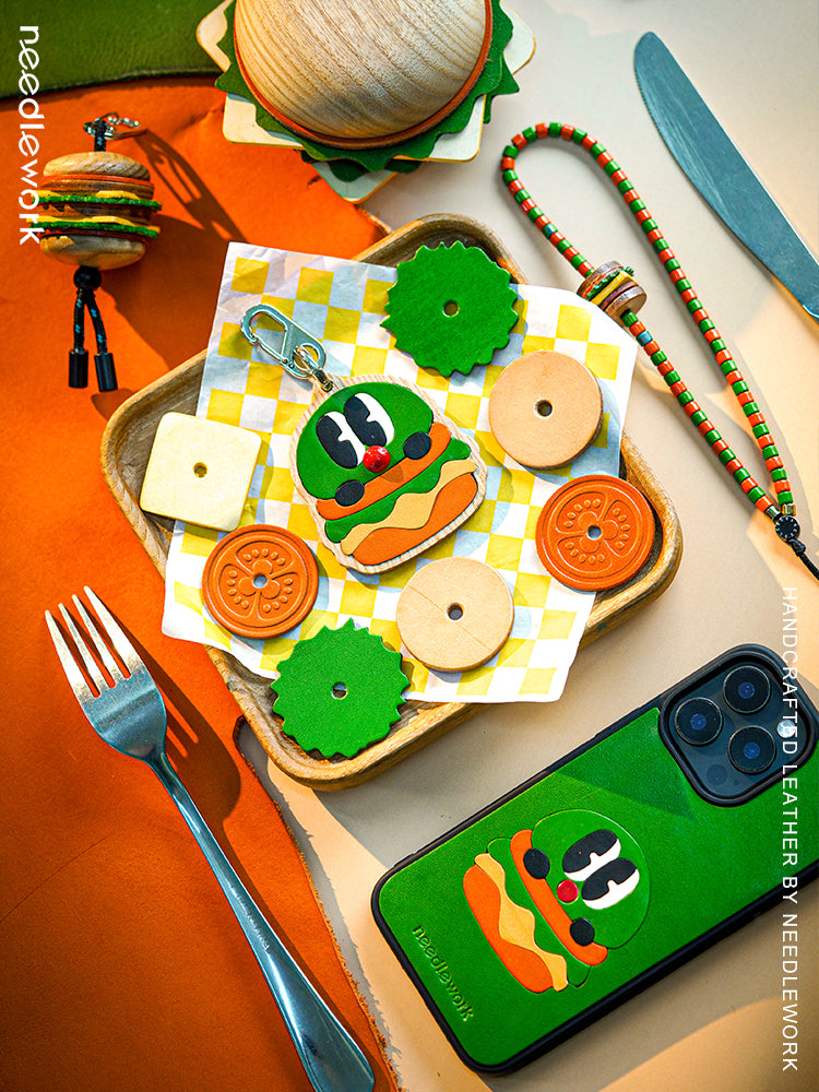 NEEDLEWORK Leather Hamburger phone case for iPhone 11-13