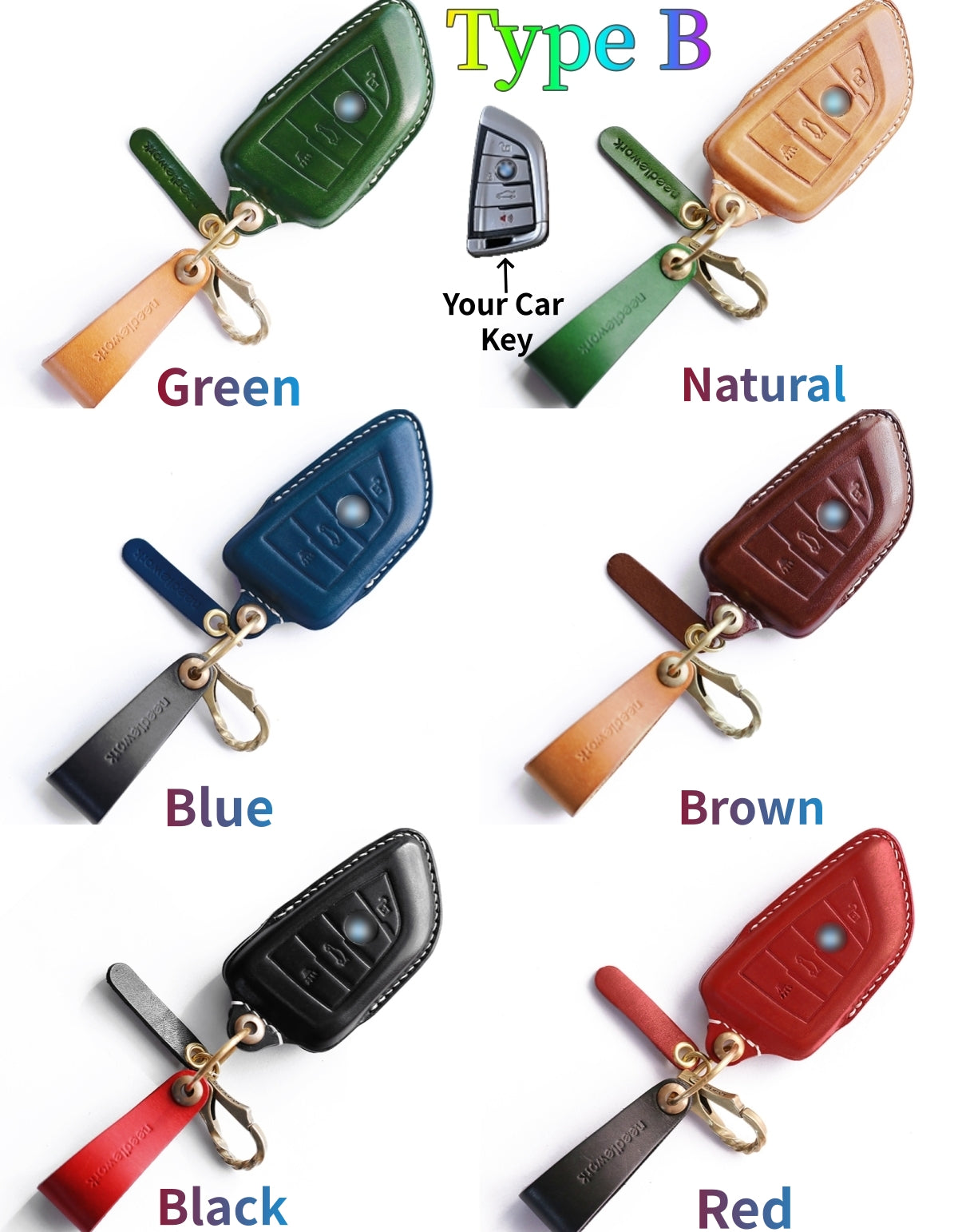 NEEDLEWORK Leather Car Key Cases for BavarianMotoWork(BMW) Car