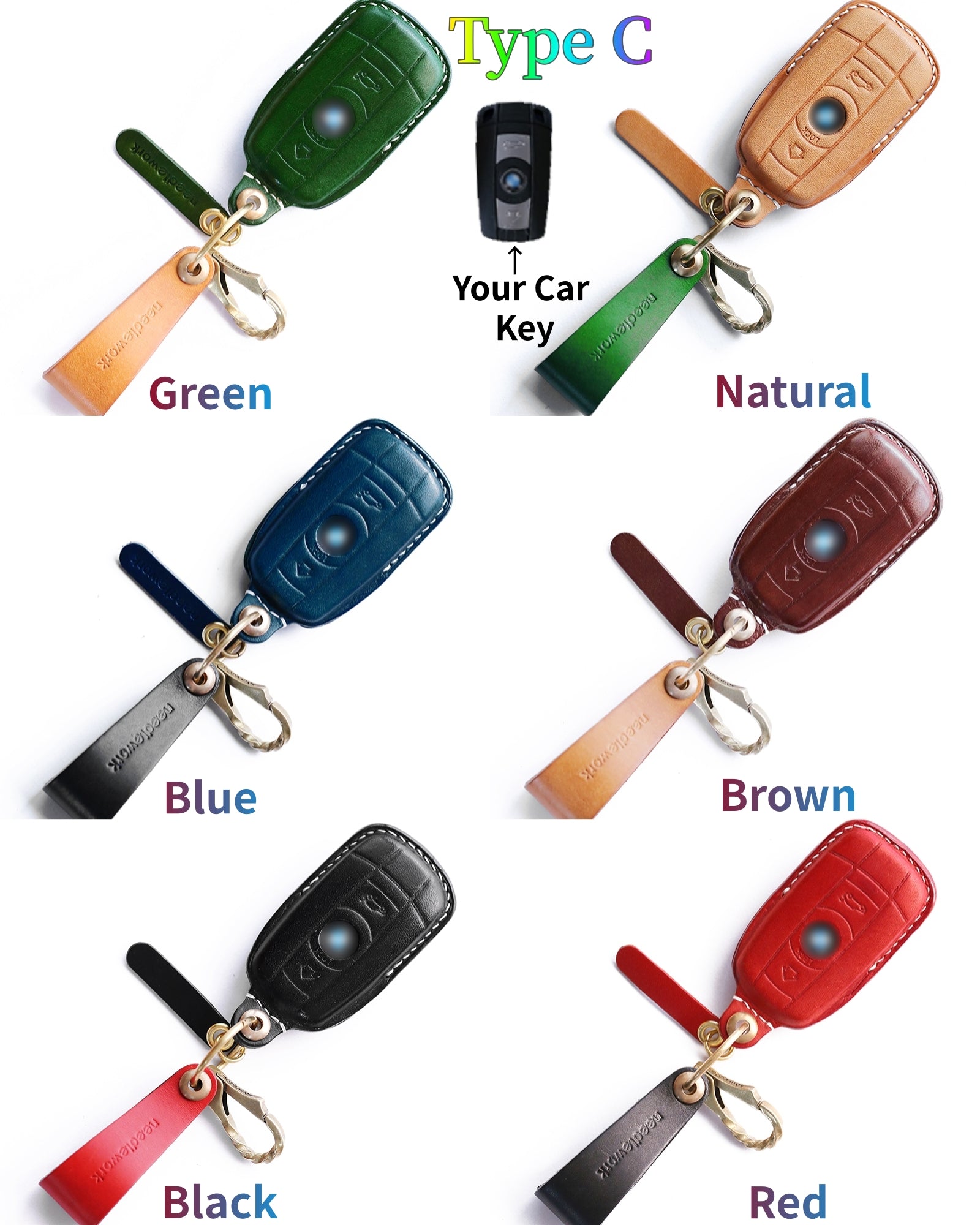 NEEDLEWORK Leather Car Key Cases for BavarianMotoWork(BMW) Car