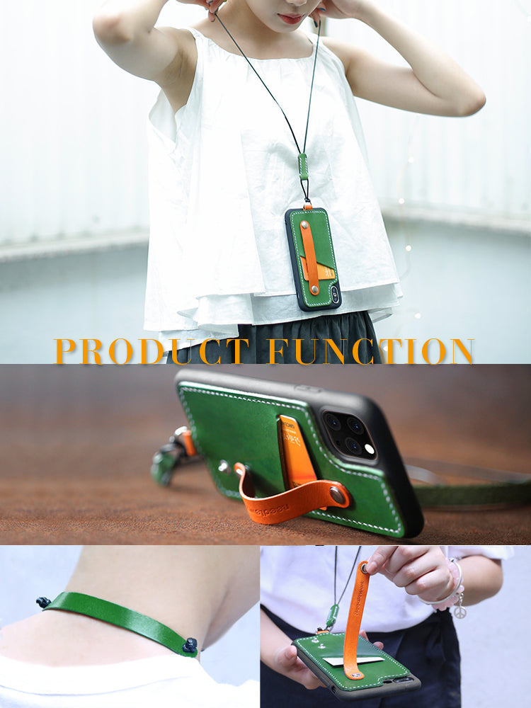 NEEDLEWORK Leather card holder phone case for iPhone 11-16 with Strap