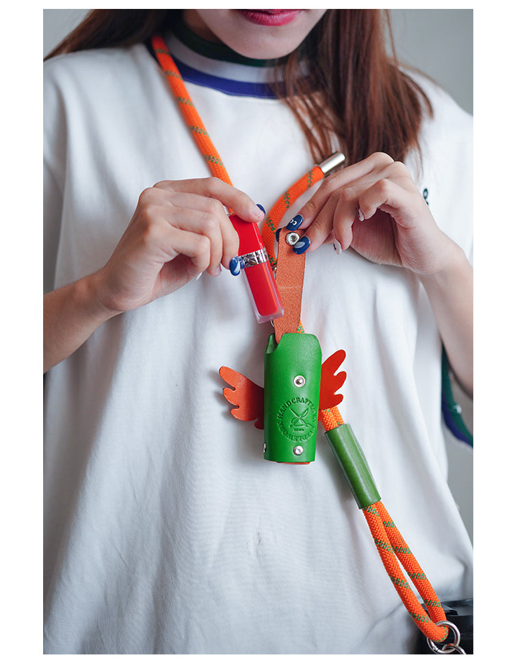 NEEDLEWORK Handcrafted Cowhide Lipstick Case, Angel Wings Lipstick Cover