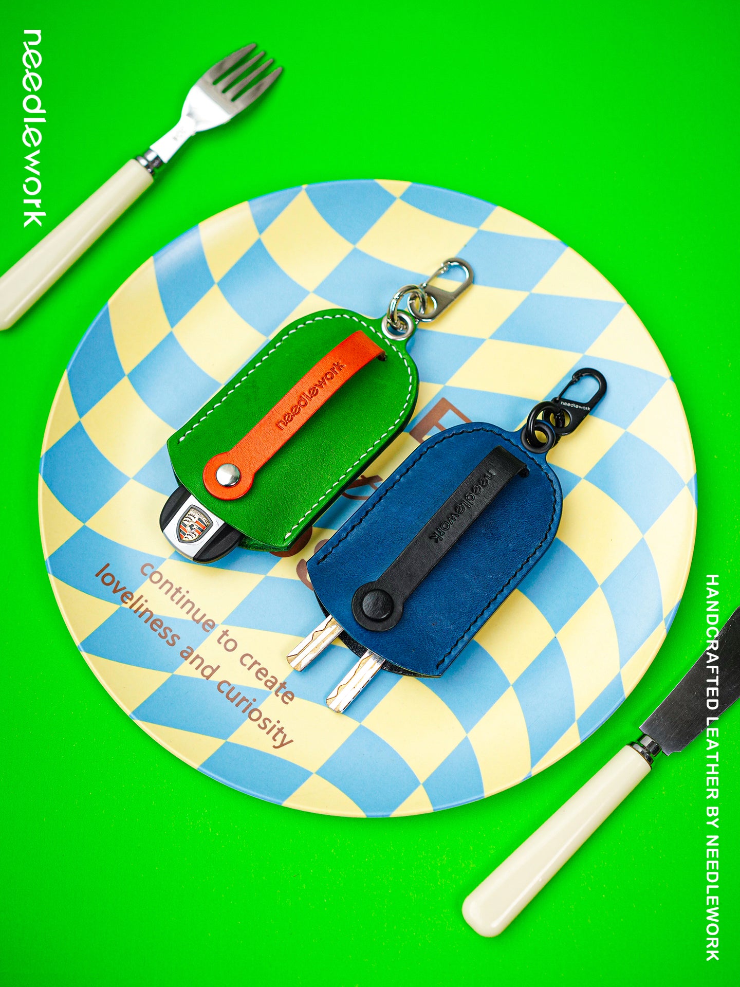 NEEDLEWORK Handcrafted Leather Keychain Universal fit Car Key Cover