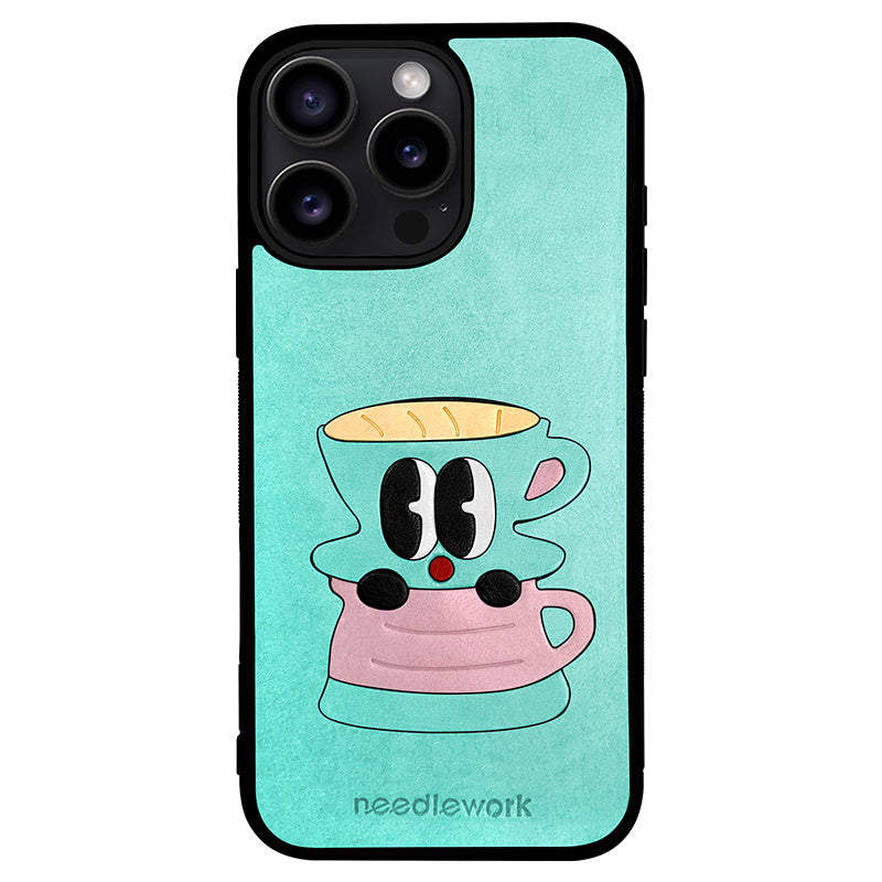 NEEDLEWORK Coffee themed Mint-pink phone case for iPhone 11-13