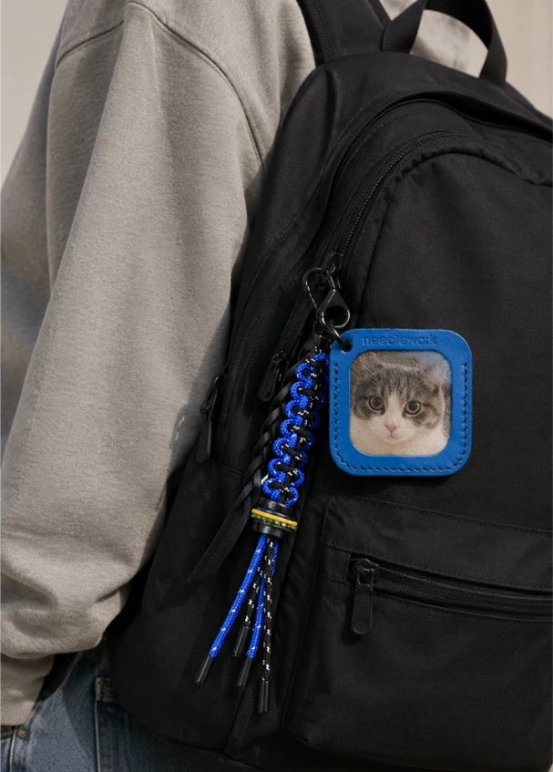 NEEDLEWORK Leather Photo Tag Keychain with Carabiner Clip for Custom Picture