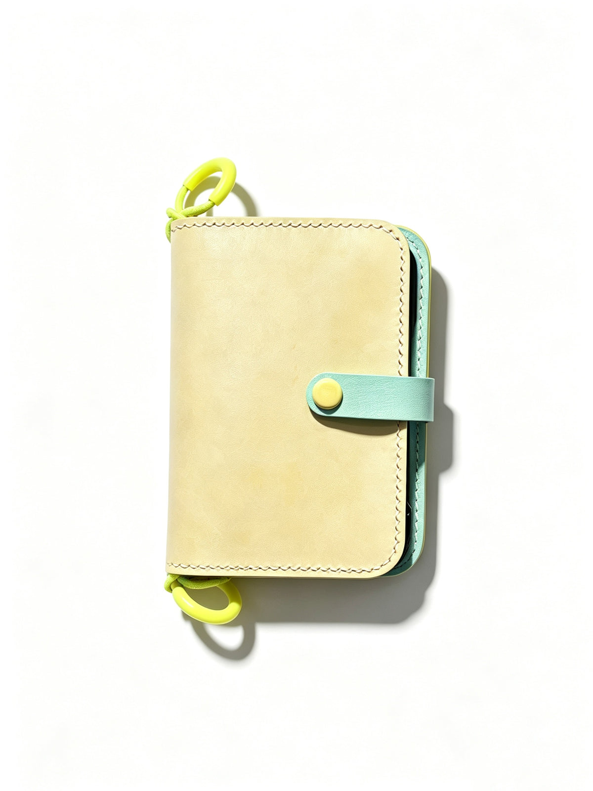 Hand-Stitched Italian Leather Wallet for iPhone Duo, Mint Green and Yellow