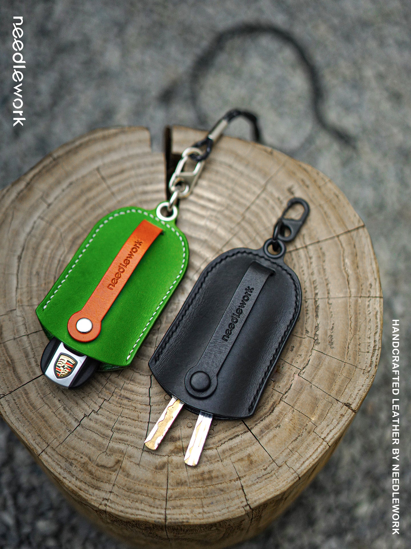 NEEDLEWORK Handcrafted Leather Keychain Universal fit Car Key Cover