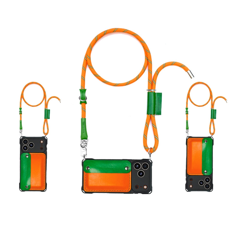 Stylish Kit! Needlework Vibrant Orange iPhone 17 Series Cowhide Wallet Phone Case Set