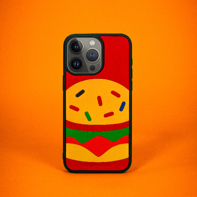 NEEDLEWORK Leather Hamburger phone case for iPhone 11-13