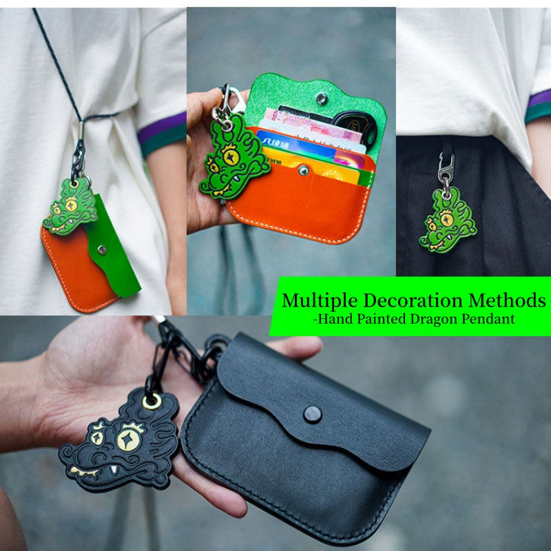 Needlework Hand-Painted Leather Lucky Dragon Character Keychain | Cowhide Bag Charm