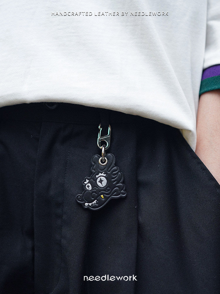 Needlework Hand-Painted Leather Lucky Dragon Character Keychain | Cowhide Bag Charm