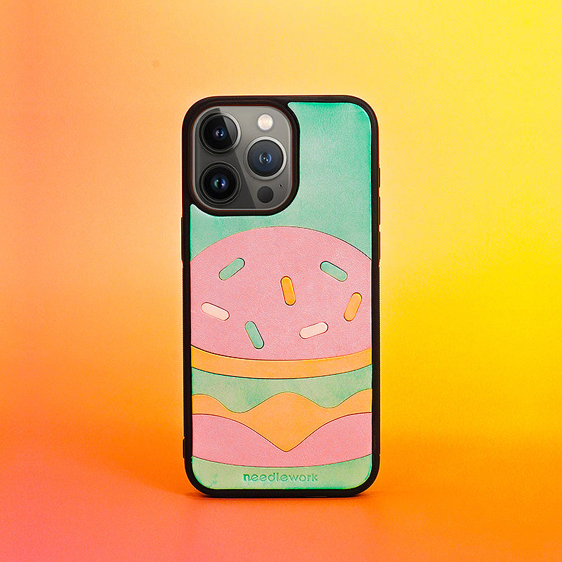 NEEDLEWORK Leather Hamburger phone case for iPhone 11-13