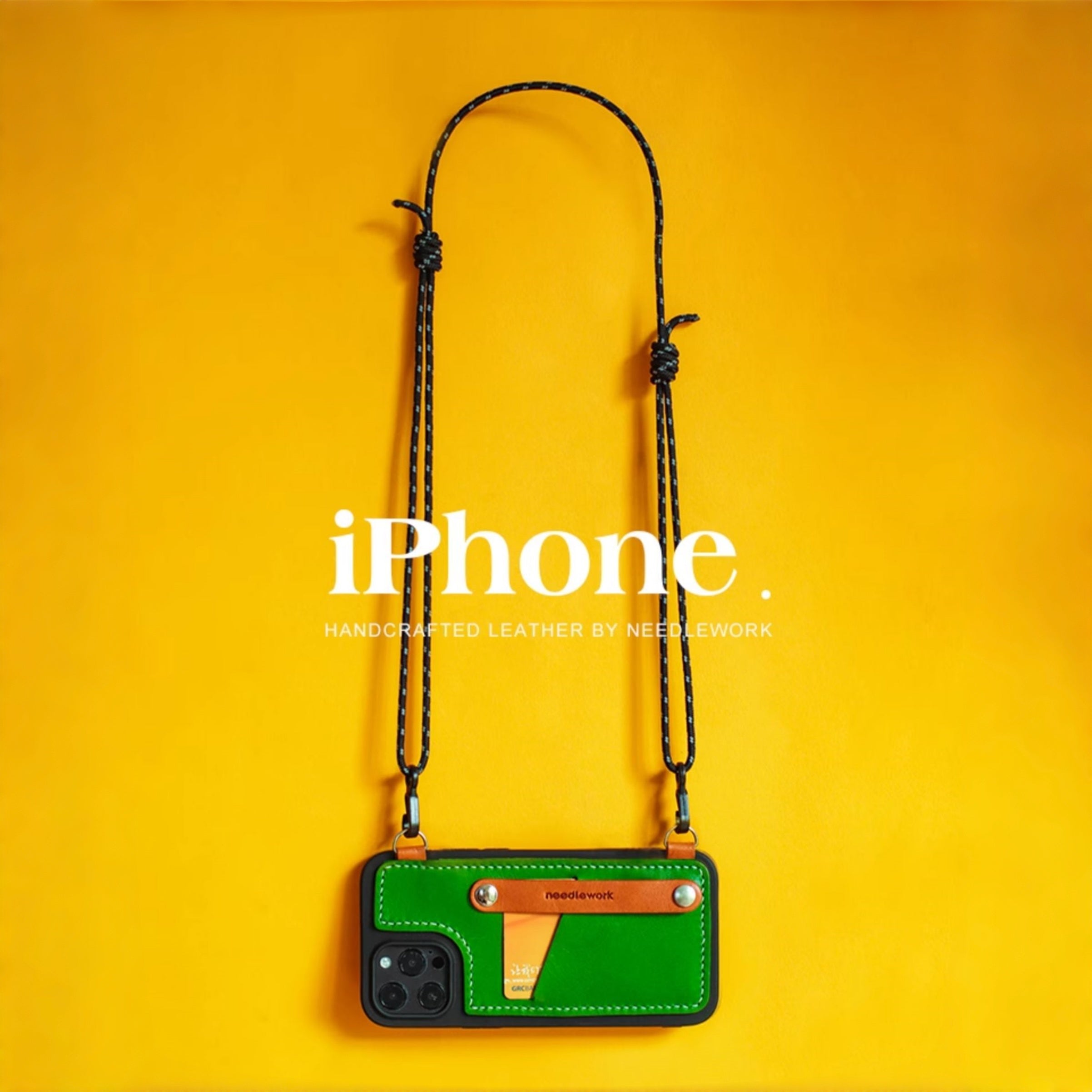 NEEDLEWORK Leather card holder phone case for iPhone 11-16 with Strap