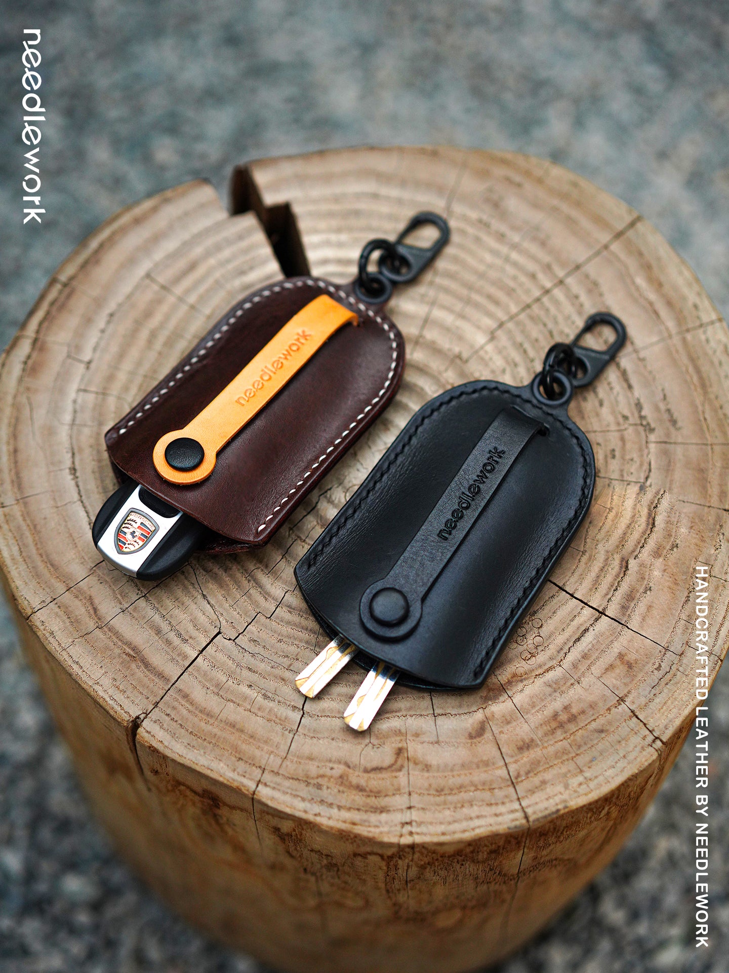 NEEDLEWORK Handcrafted Leather Keychain Universal fit Car Key Cover