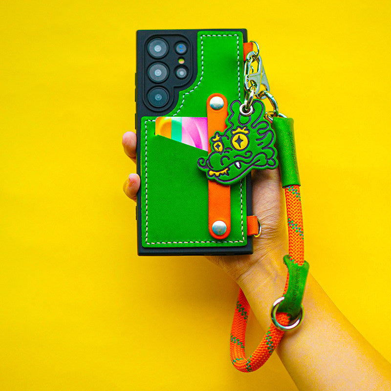 Needlework Hand-Painted Leather Lucky Dragon Character Keychain | Cowhide Bag Charm