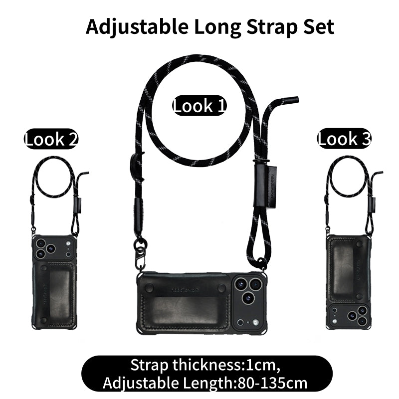 Stylish Kit! Needlework Classic-black Style iPhone 17 Series Leather Wallet Phone Case Set