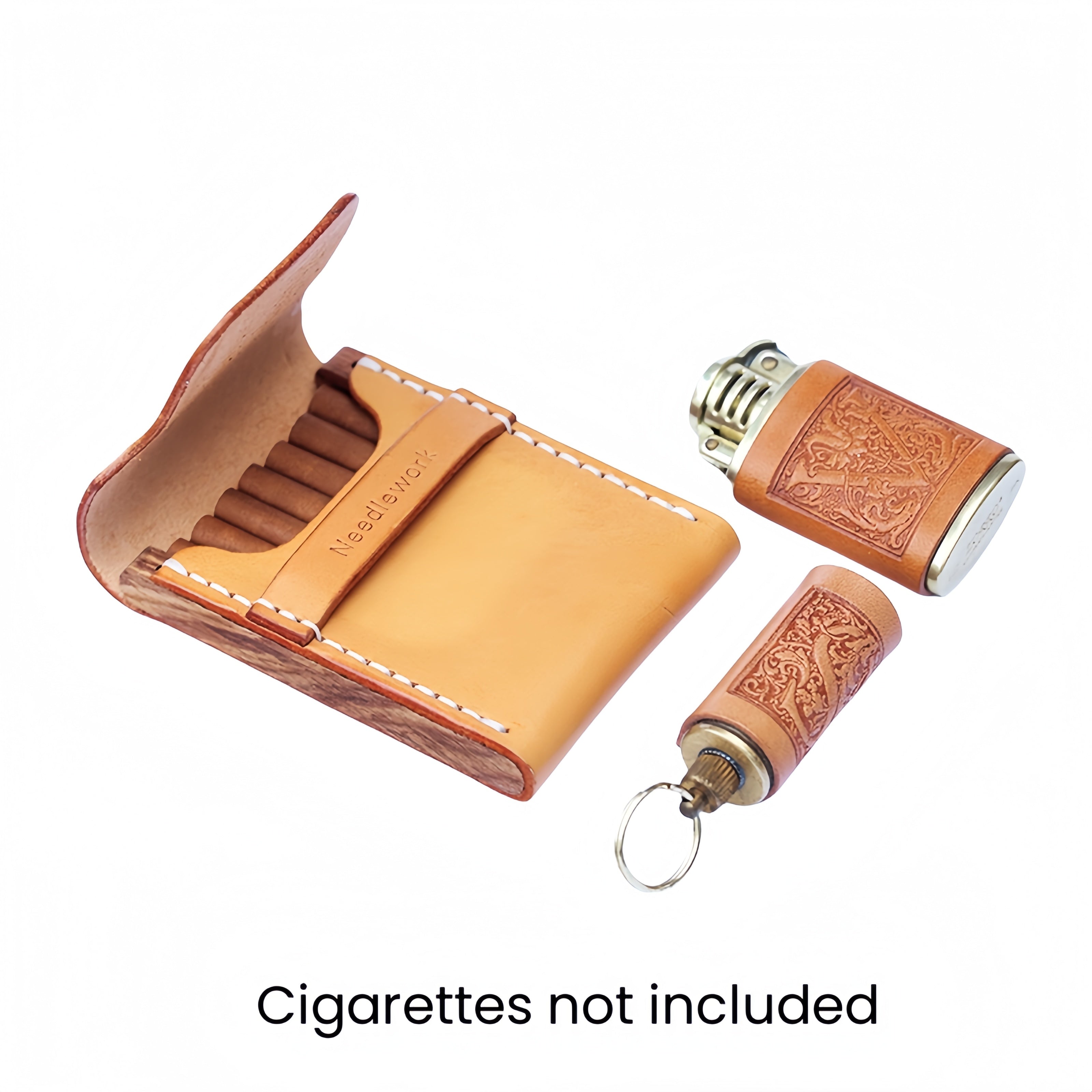NEEDLEWORK Retro Leather Cigarette cases &Oil bottle lighter set