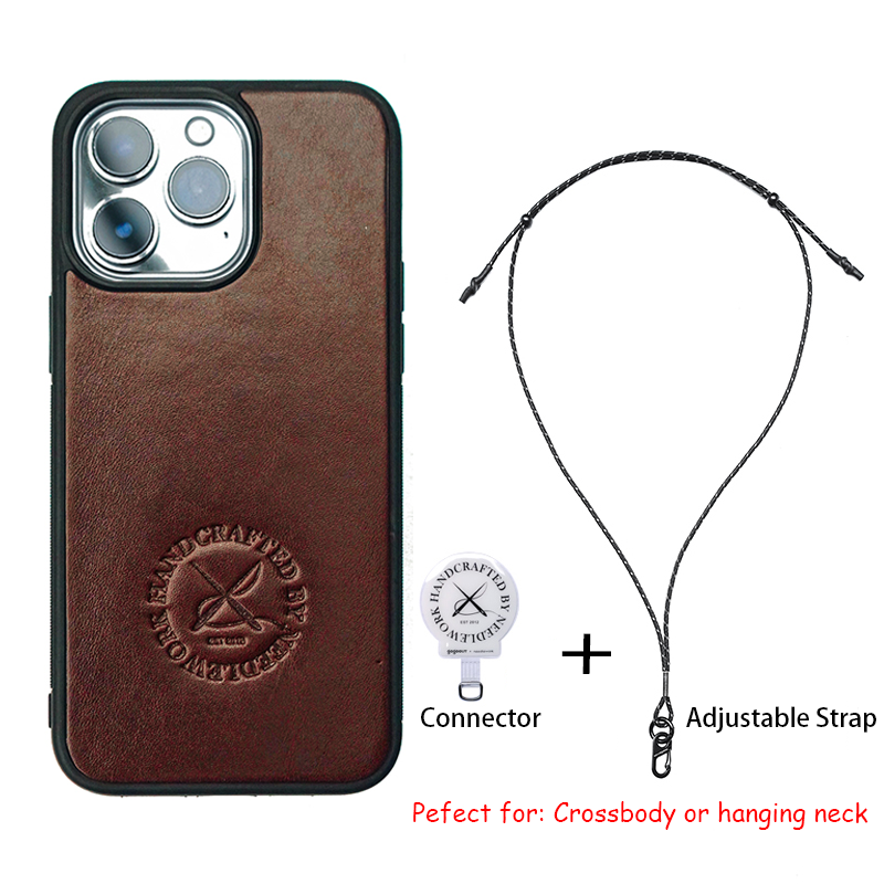 NEEDLEWORK Retro Leather Stamp Logo Phone Case with strap