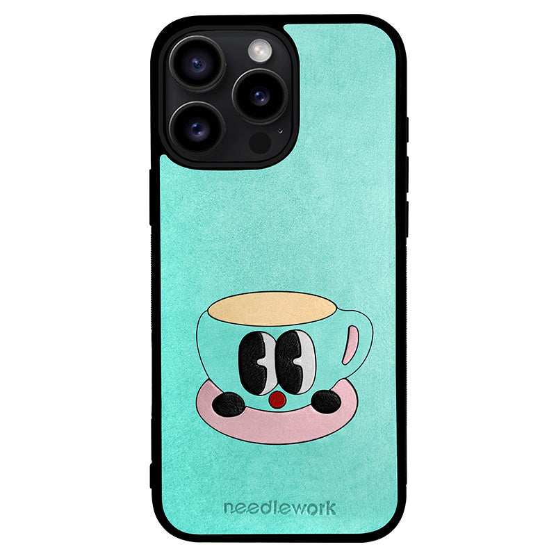 NEEDLEWORK Coffee themed Mint-pink phone case for iPhone 14-16