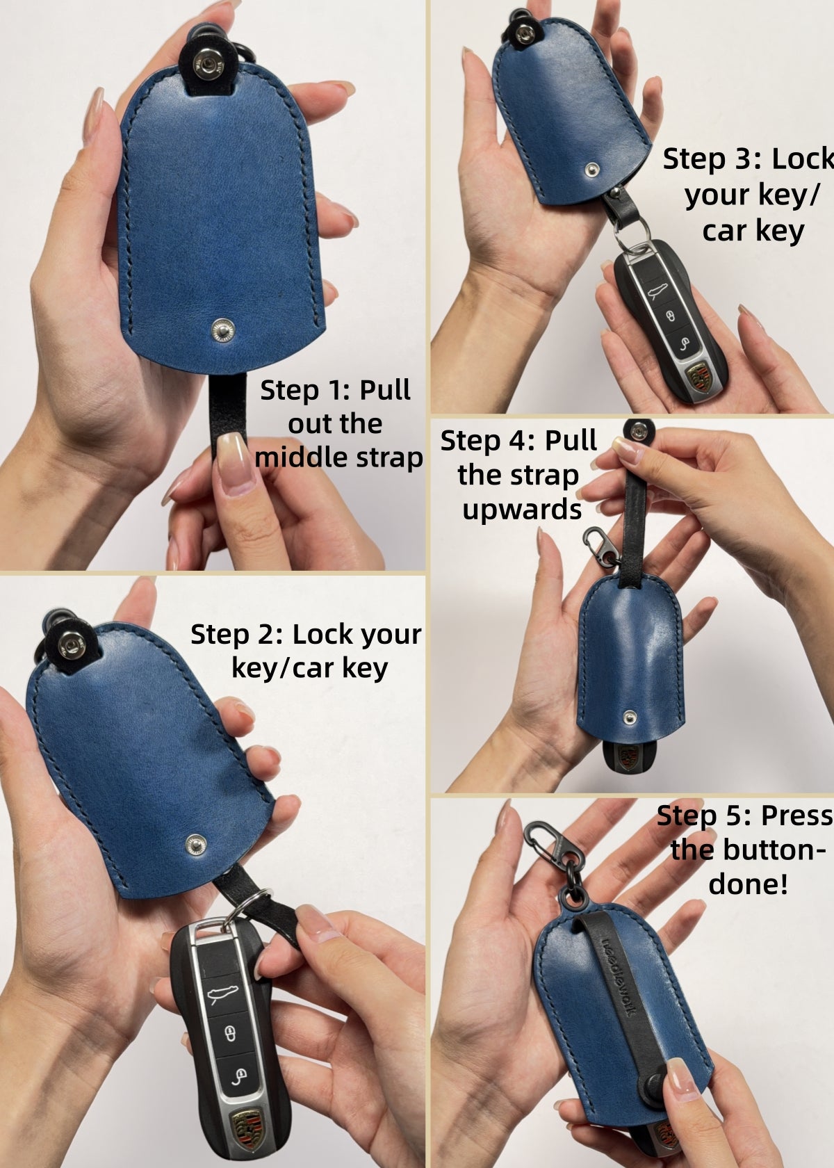 NEEDLEWORK Handcrafted Leather Keychain Universal fit Car Key Cover