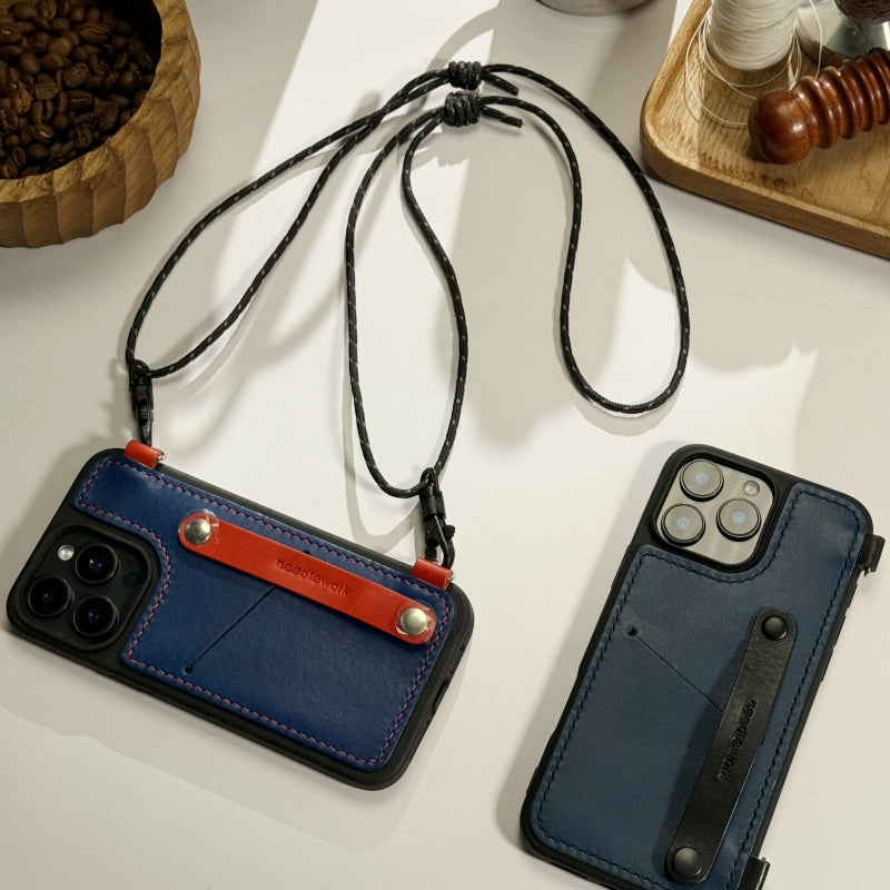 NEEDLEWORK Leather card holder phone case for iPhone 11-16 with Strap