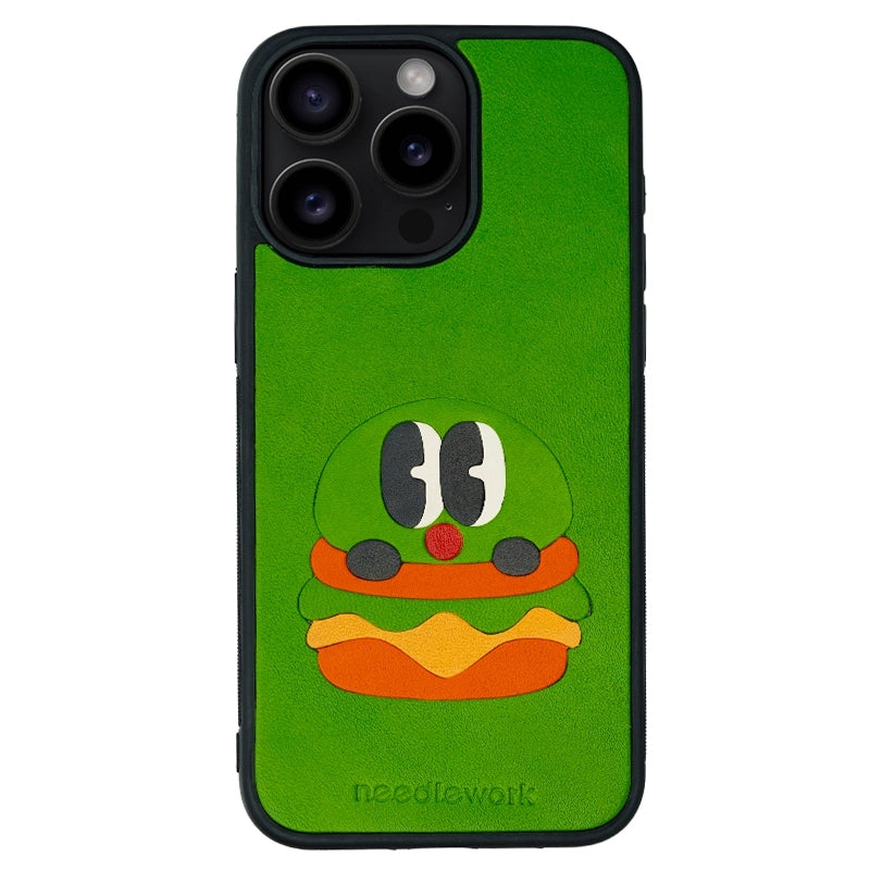 NEEDLEWORK Coffee themed Green Leather phone case for iPhone 14-16