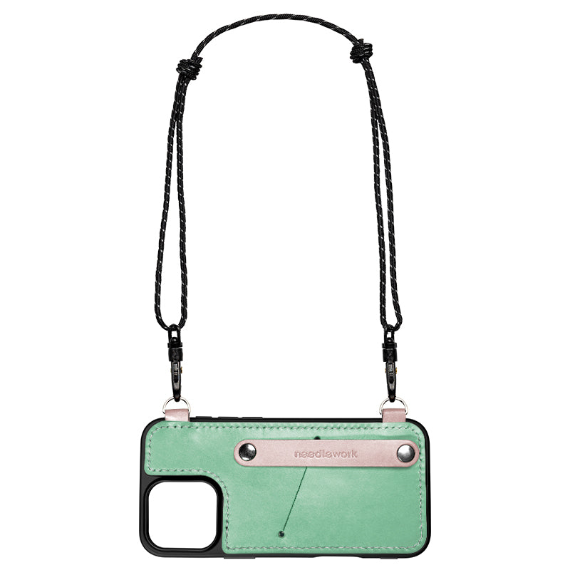 NEEDLEWORK Leather card holder phone case for iPhone 11-16 with Strap