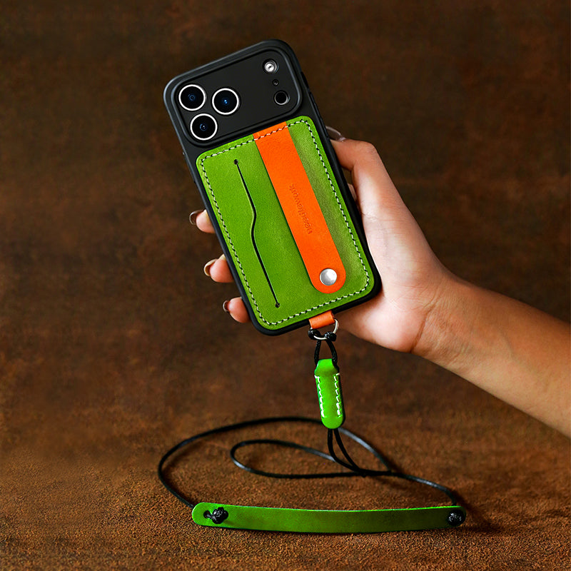 NEEDLEWORK Leather card holder hanging neck strap phone case for iPhone 17 Pro/Pro Max