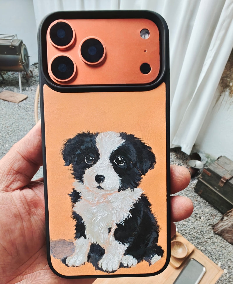 NEEDLEWORK Hand-Painted Leather Pet Customization Phone Case