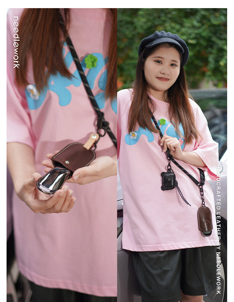 NEEDLEWORK Handcrafted Leather Keychain Universal fit Car Key Cover