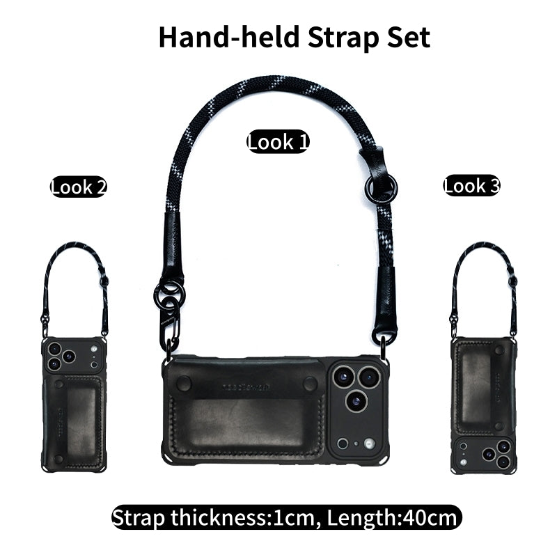 Stylish Kit! Needlework Classic-black Style iPhone 17 Series Leather Wallet Phone Case Set