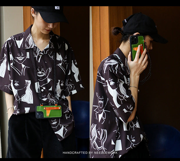 NEEDLEWORK Leather card holder phone case for iPhone 11-16 with Strap