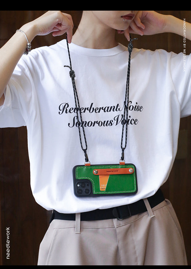 NEEDLEWORK Leather card holder phone case for iPhone 11-16 with Strap