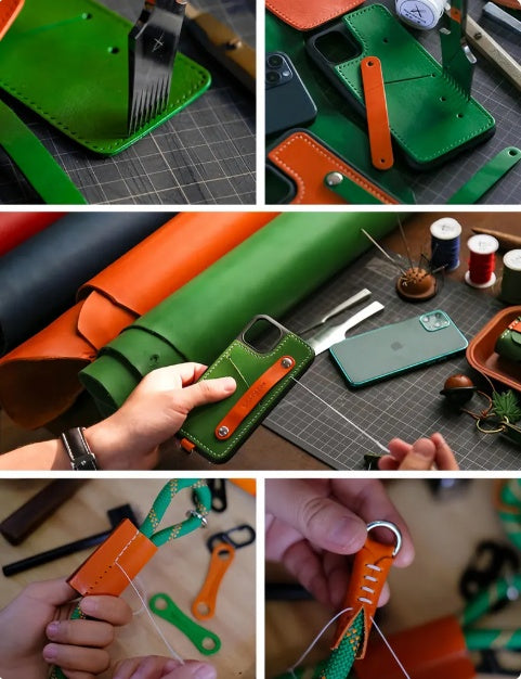 Needlework handcrafted leather iPhone 18 pro/ProMax card holder phone case