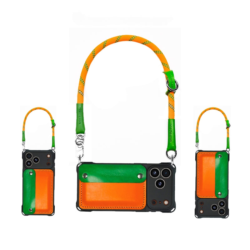 Stylish Kit! Needlework Vibrant Orange iPhone 17 Series Cowhide Wallet Phone Case Set