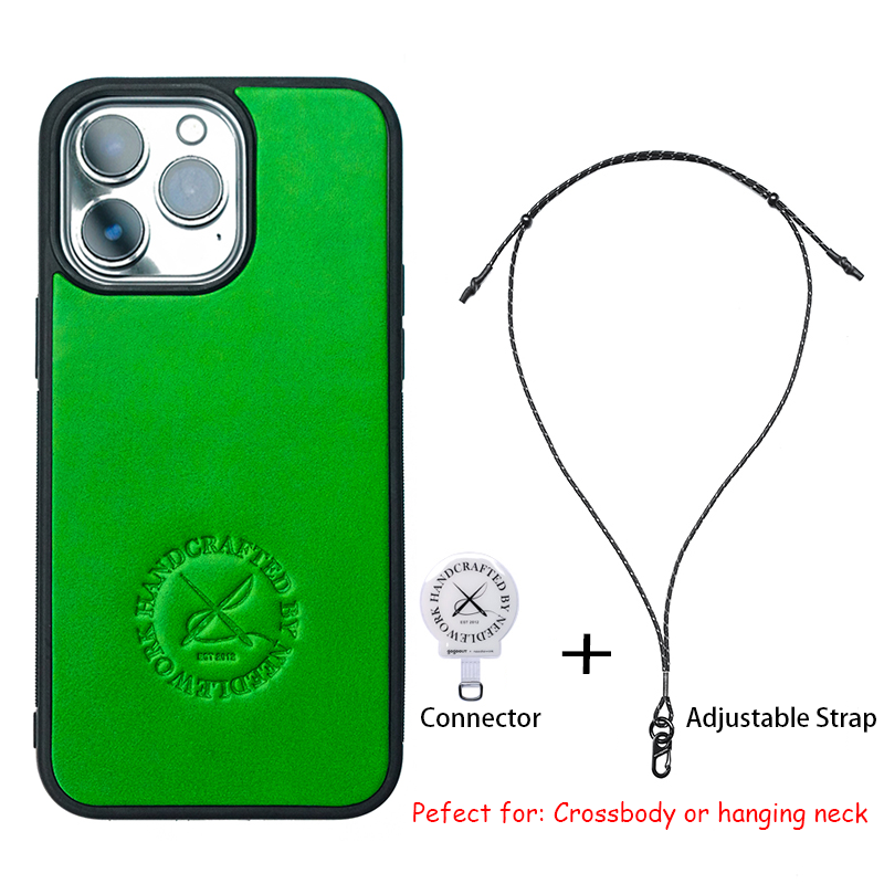 NEEDLEWORK Retro Leather Stamp Logo Phone Case with strap