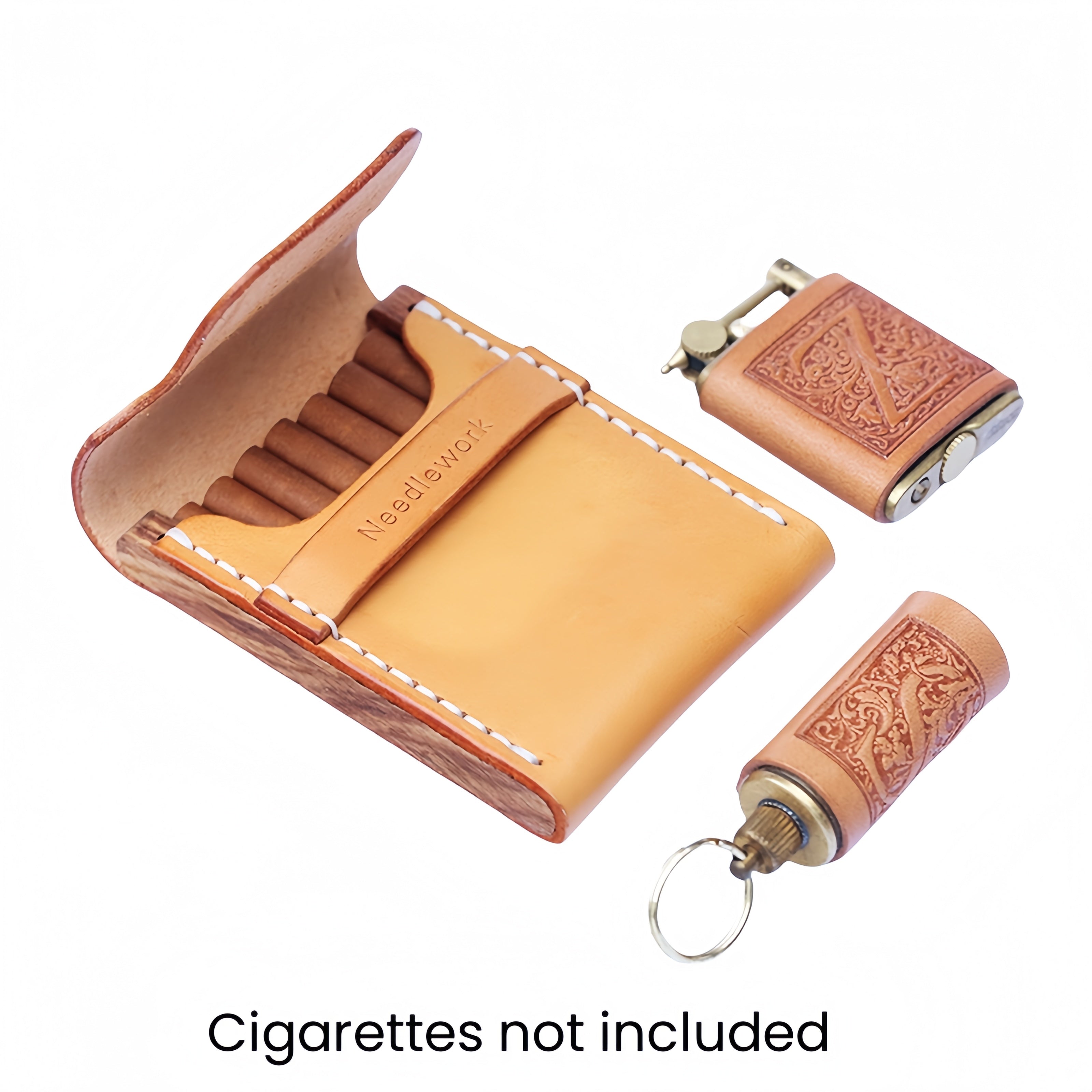 NEEDLEWORK Retro Leather Cigarette cases &Oil bottle lighter set