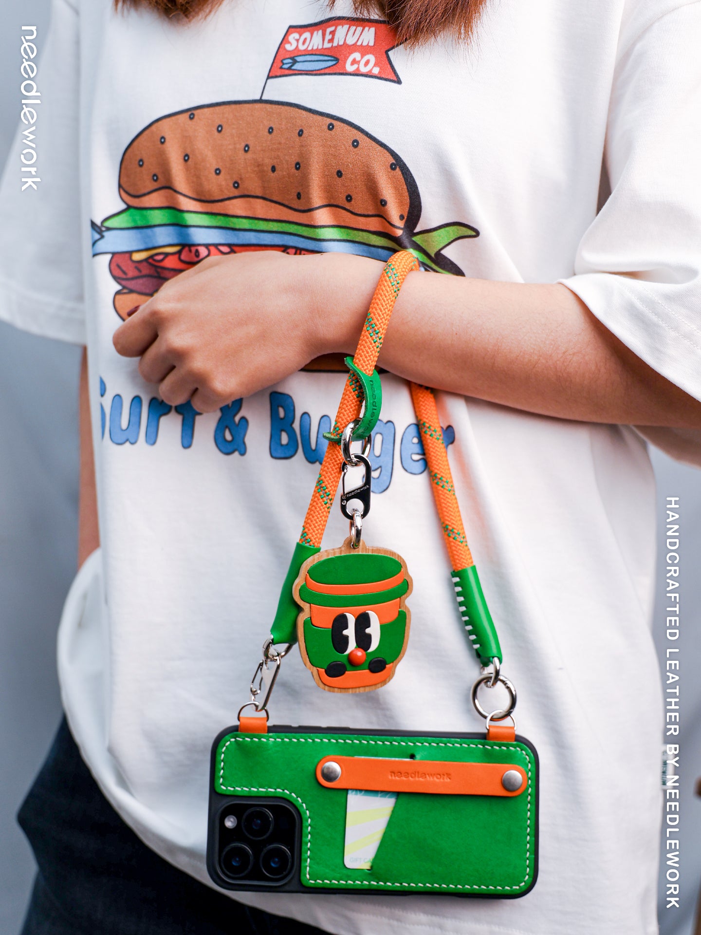 NEEDLEWORK leather card holder phone case for iPhone 11-16 with colorful strap