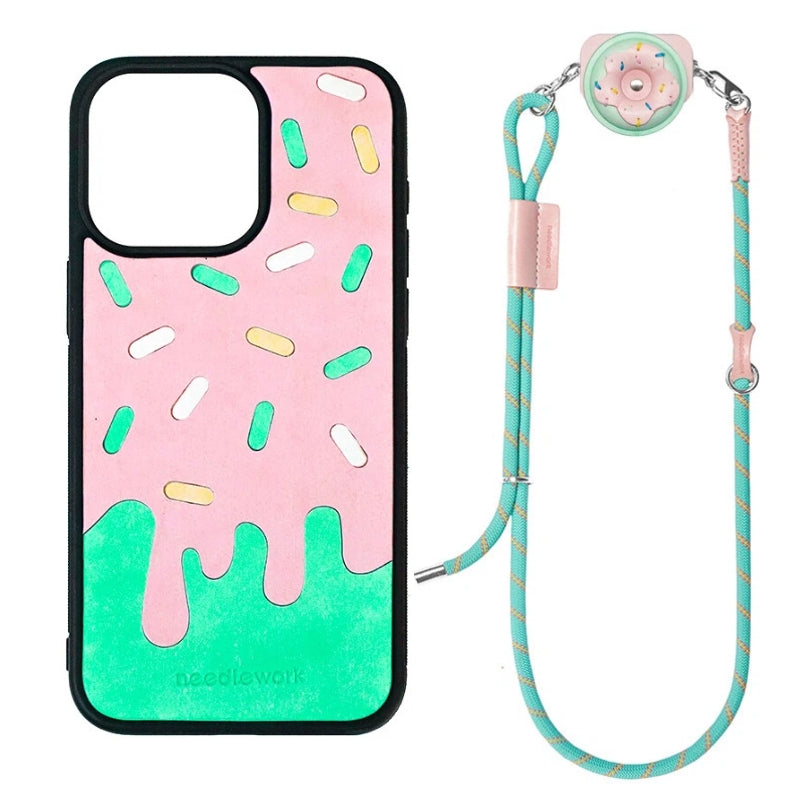 NEEDLEWORK Handcrafted Leather Ice Cream Mirror Holder Phone Case