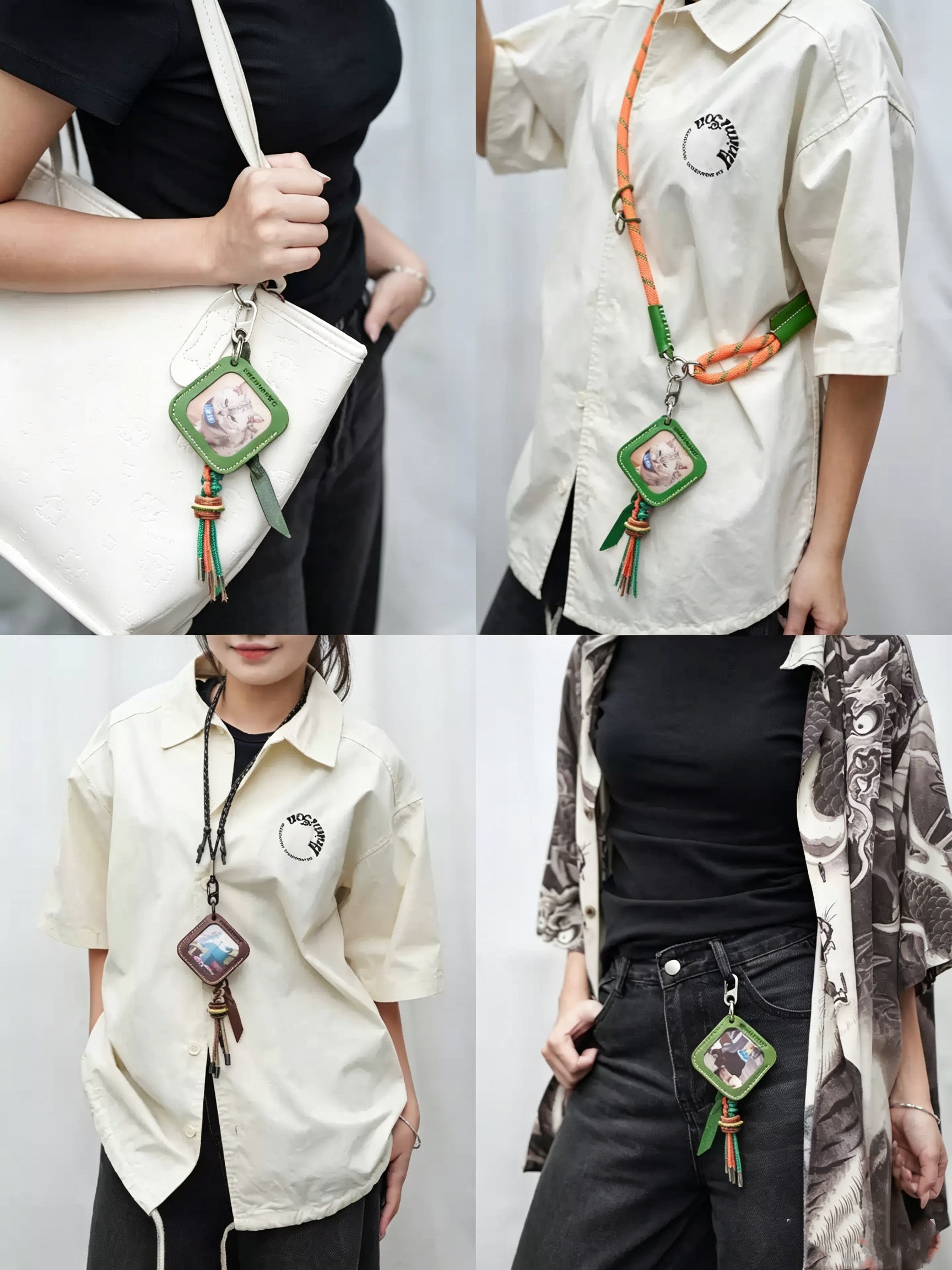 NEEDLEWORK Leather Photo Tag Keychain with Carabiner Clip for Custom Picture