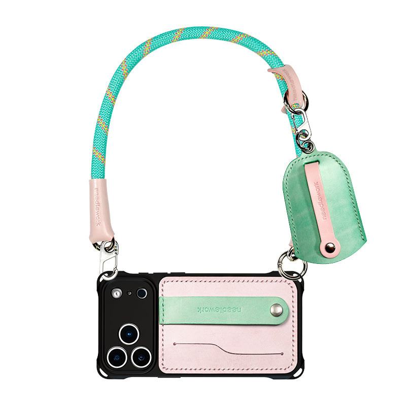 Stylish Kit! Needlework Mint Pink Palette iPhone 17 Series Leather Card Holder Phone Case Set